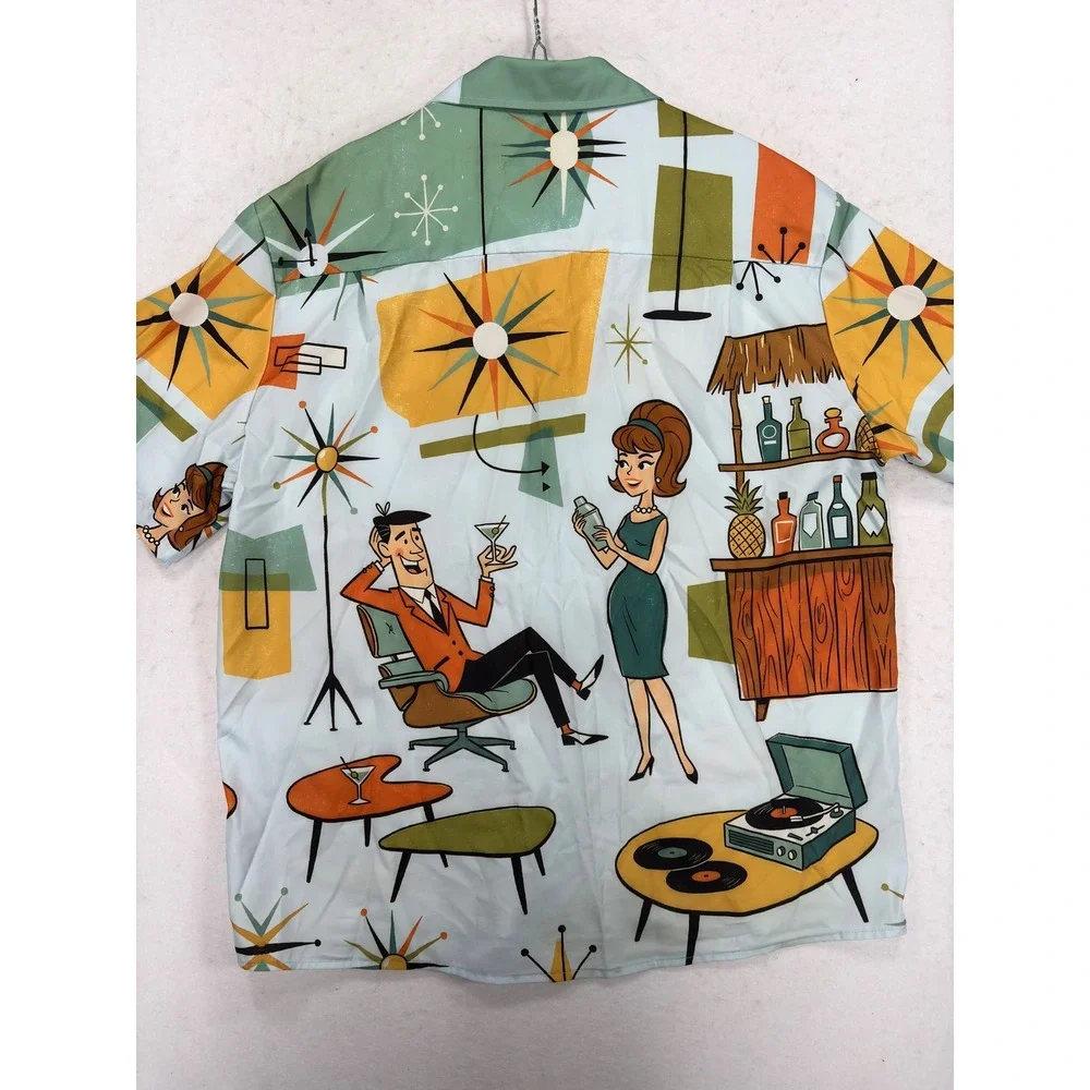 Royaura Hawaiian Shirt XL Mid Century Modern MCM Cocktail Party Atomic Starburst